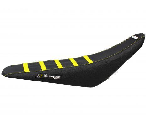 14-15 TC/FC 14-16 TE/FE HUSQVARNA ZEBRA YEL/BLK SEAT COVER, 2018 DESIGN ONLY 5 STRIPES, BLACKBIRD 1620Z image 1
