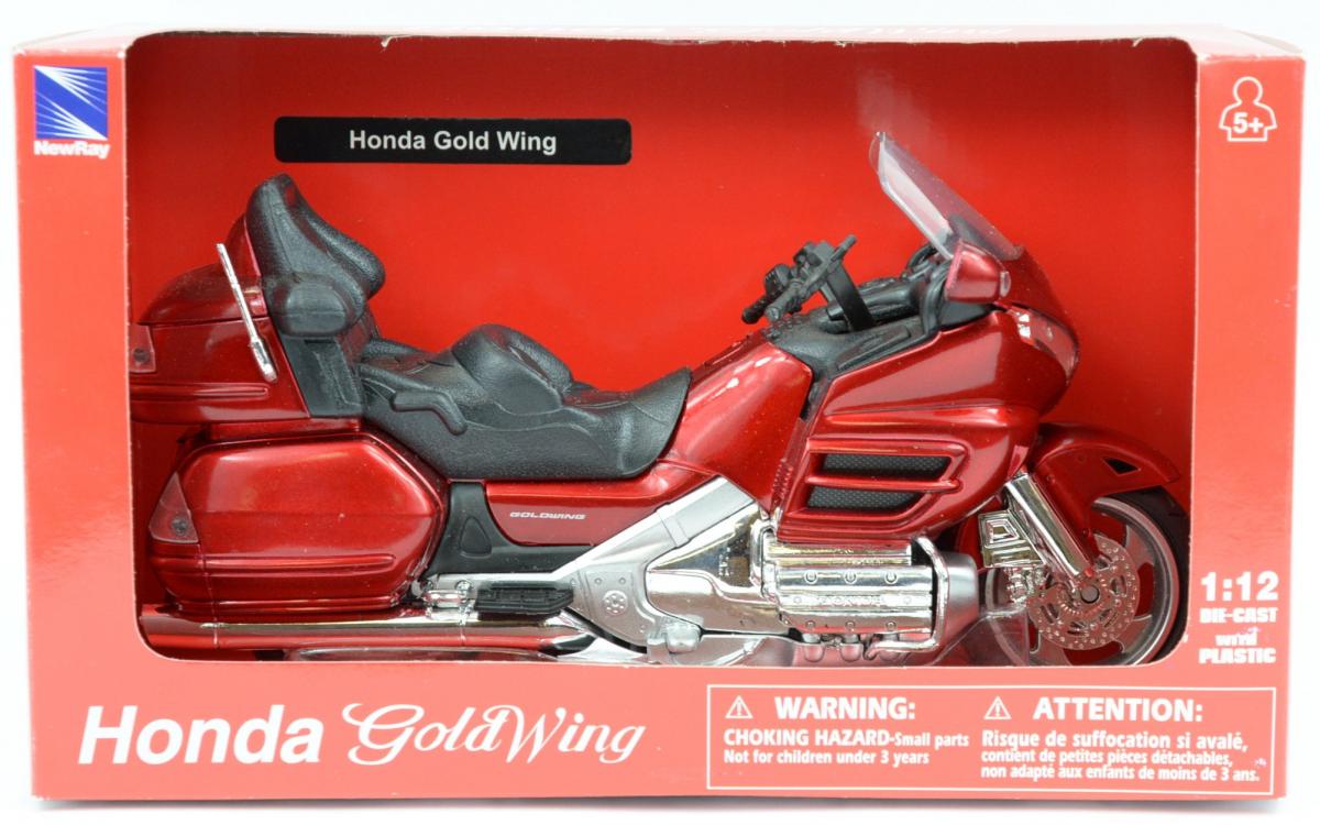 MODEL DIE CAST HONDA GOLD WING, RED AND BLACK, SCALE 1:12, NEWRAY 57253A, ROAD thumbnail 2