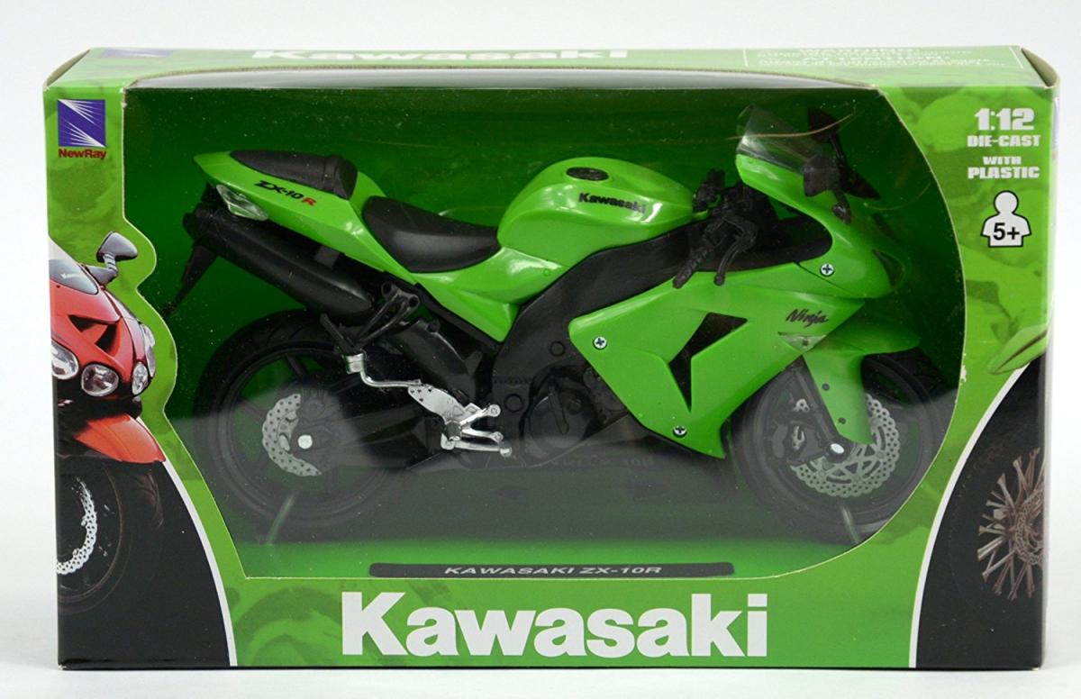 MODEL DIE CAST KAWASAKI ZX10R, 2006, GREEN AND BLACK, SCALE 1:12, NEWRAY 42443, ROAD thumbnail 2