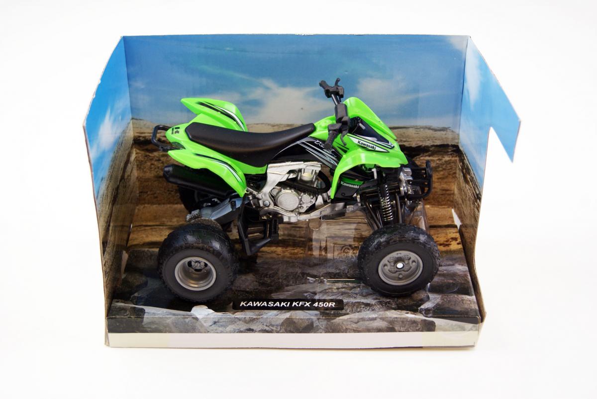 MODEL DIE CAST KAWASAKI KFX 450 R, 2012, GREEN AND BLACK, SCALE 1:12, NEWRAY 57503, ATV thumbnail 2