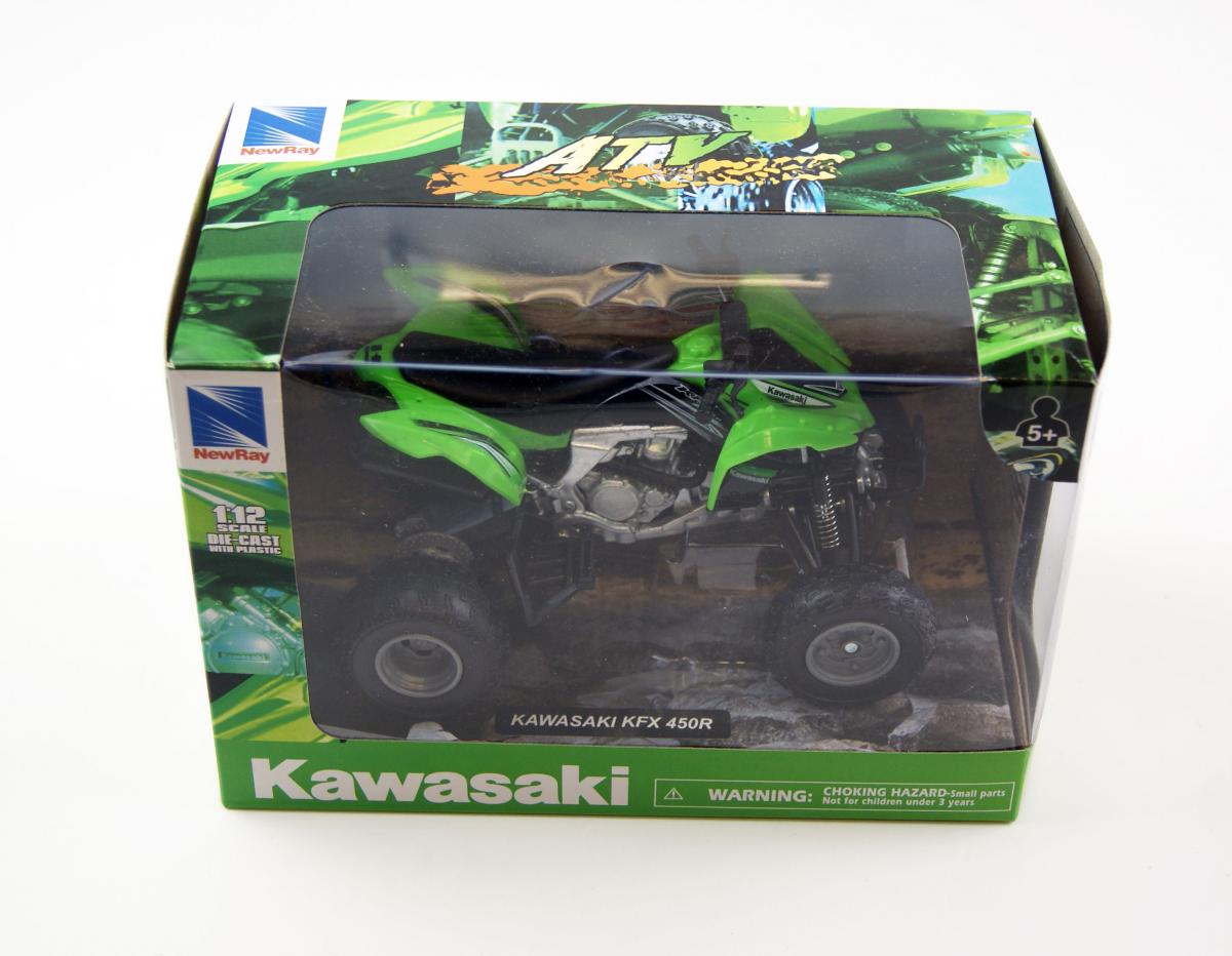 MODEL DIE CAST KAWASAKI KFX 450 R, 2012, GREEN AND BLACK, SCALE 1:12, NEWRAY 57503, ATV thumbnail 3