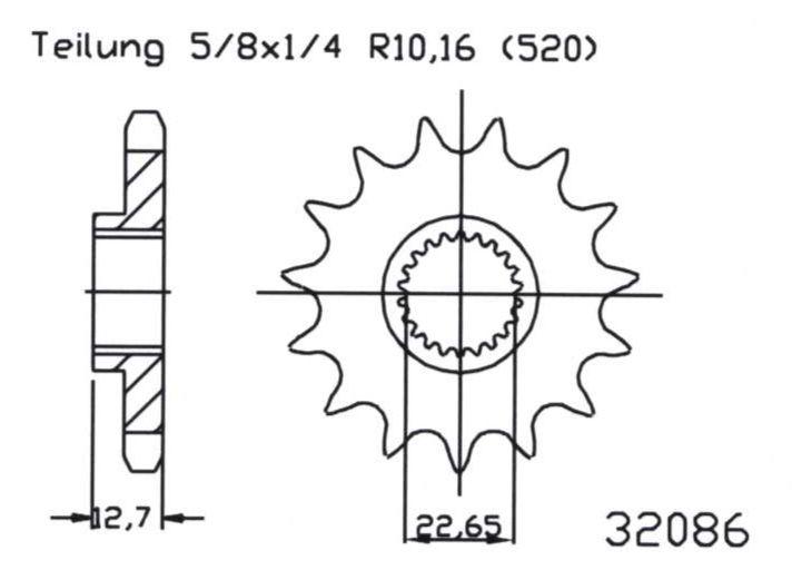 FRONT SPROCKET 13 [JTF3222.13] 520, OEM 0221041 BRONCO AT-03275 thumbnail 4