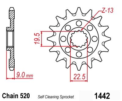 FRONT SPROCKET 1442 RAPTOR LIGHT & SELF CLEANING 10B-442-13 thumbnail 4