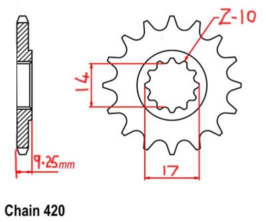 FRONT SPROCKET 10T M232608, LEM 10T. ID 14 / 17MM. T 9.5MM, PSYCHIC MX-03088 thumbnail 4