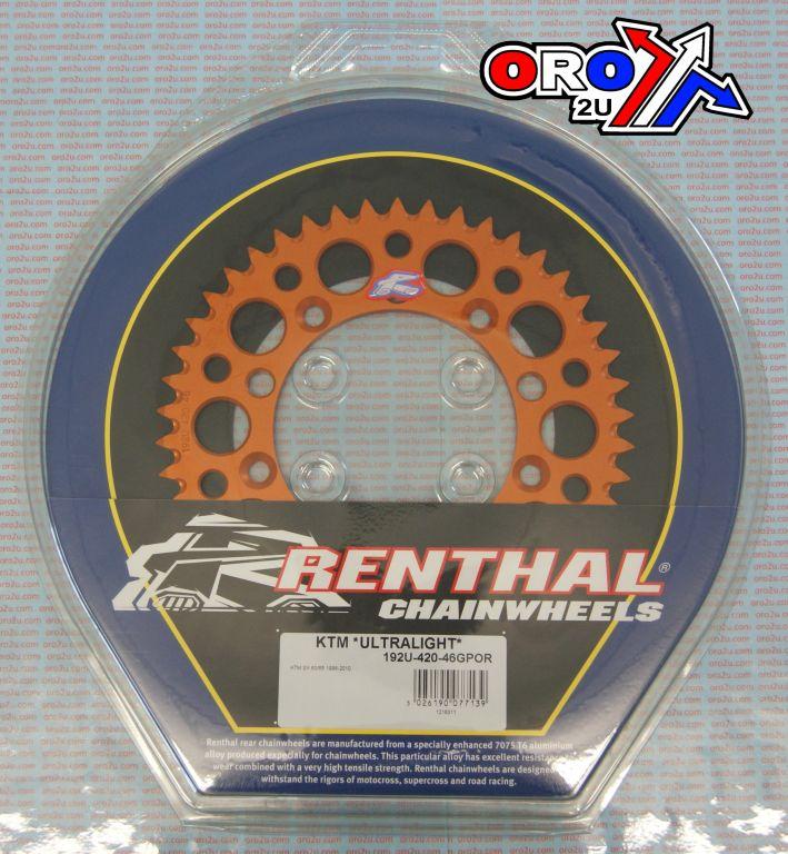 REAR SPROCKET ALLOY RENTHAL, ULTRALITE 192U-420-47GPOR ORANGE, 192U thumbnail 3