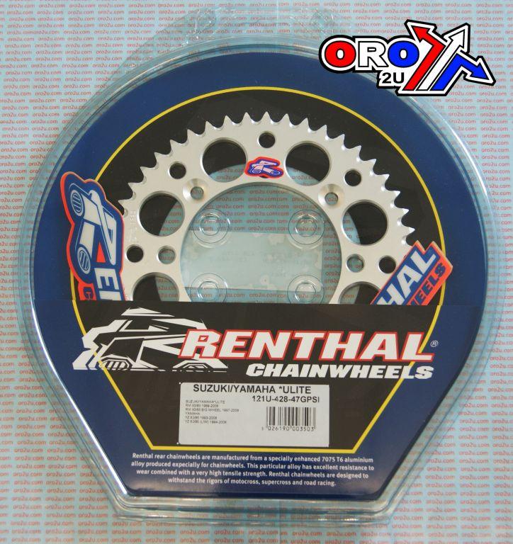 REAR SPROCKET ALLOY RENTHAL, ULTRALITE 121U-428-47GPSI SILVER, SUZUKI, YAMAHA thumbnail 3