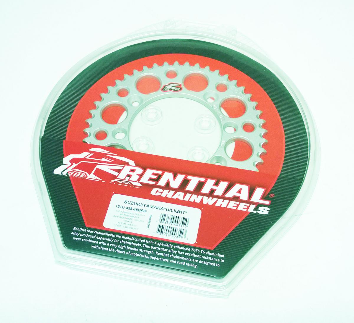 REAR SPROCKET ALLOY RENTHAL, ULTRALITE 121U-428-48GPSI SILVER, SUZUKI, YAMAHA thumbnail 2