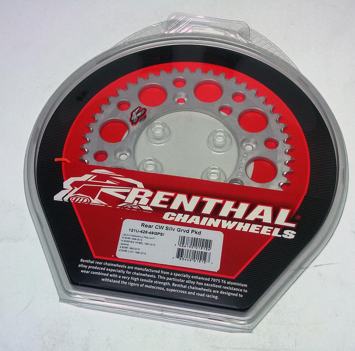 REAR SPROCKET ALLOY RENTHAL, ULTRALITE 121U-428-49GPSI SILVER, SUZUKI, YAMAHA thumbnail 2