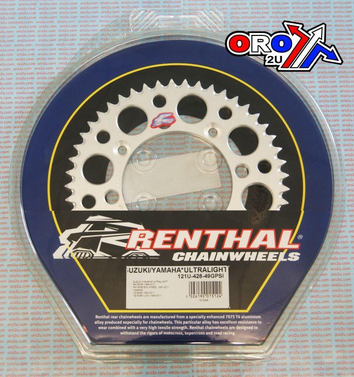 REAR SPROCKET ALLOY RENTHAL, ULTRALITE 121U-428-49GPSI SILVER, SUZUKI, YAMAHA thumbnail 3