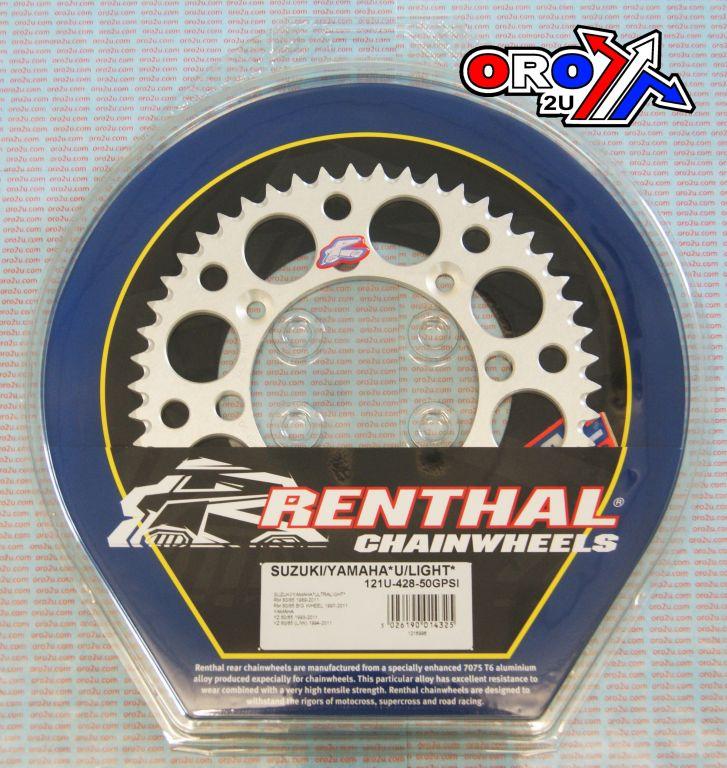 REAR SPROCKET ALLOY RENTHAL, ULTRALITE 121U-428-50GPSI SILVER, SUZUKI, YAMAHA thumbnail 3