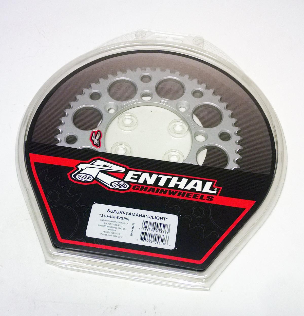 REAR SPROCKET ALLOY RENTHAL, ULTRALITE 121U-428-52GPSI SILVER, SUZUKI, YAMAHA thumbnail 2