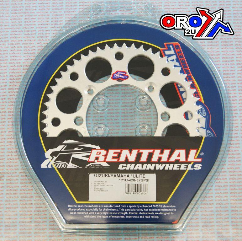 REAR SPROCKET ALLOY RENTHAL, ULTRALITE 121U-428-52GPSI SILVER, SUZUKI, YAMAHA thumbnail 3