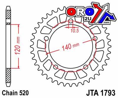 REAR SPROCKET ALLOY JTA1793.42, CHAIN CONVERSION 520 thumbnail 2