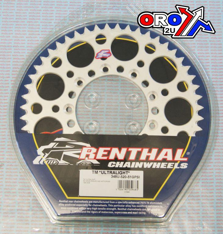 REAR SPROCKET ALLOY TM RACING 98-26 RENTHAL ULTRALITE 348U-520-51GPSI SILVER thumbnail 3