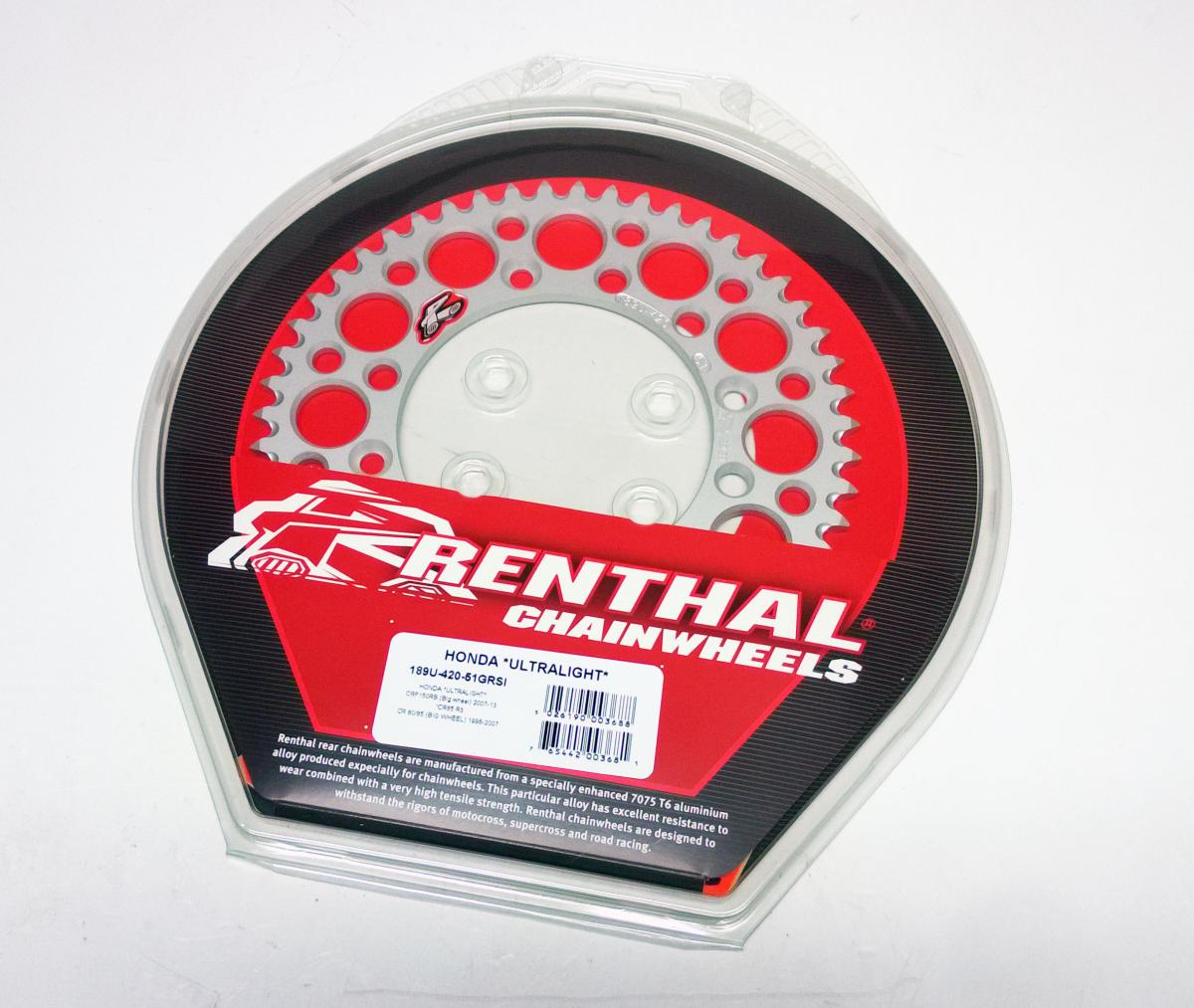REAR SPROCKET ALLOY RENTHAL, ULTRALITE 189U-420-51GRSI SILVER thumbnail 2