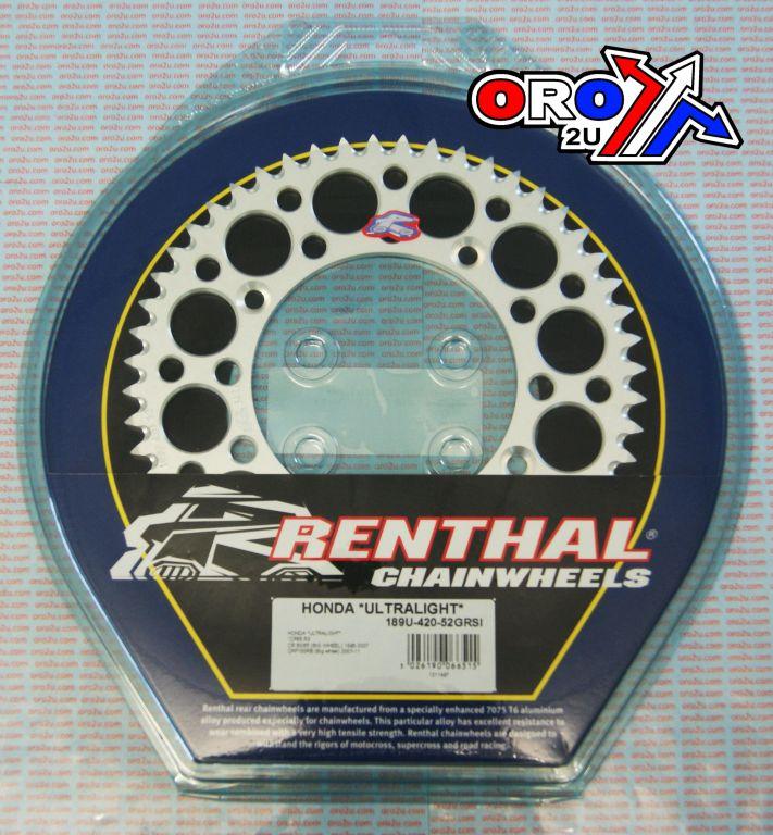 REAR SPROCKET ALLOY RENTHAL, ULTRALITE 189U-420-52GRSI SILVER thumbnail 3