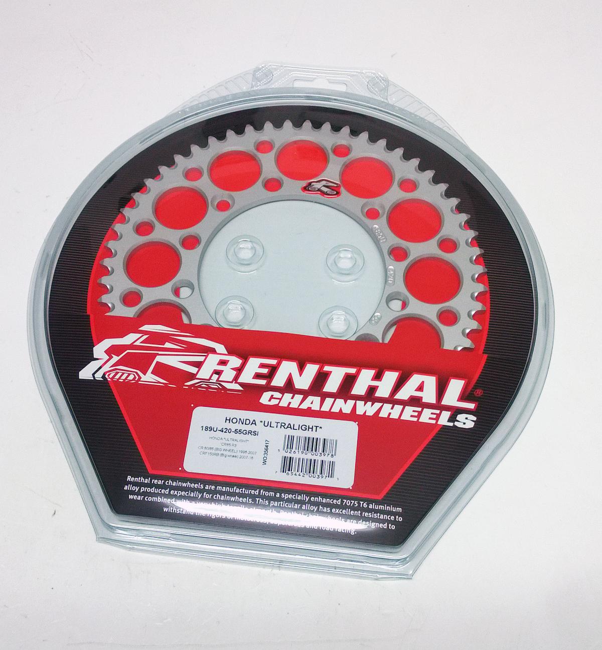REAR SPROCKET ALLOY RENTHAL, ULTRALITE 189U-420-55GRSI SILVER thumbnail 2