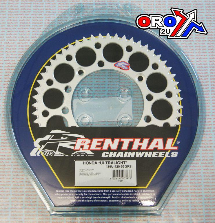 REAR SPROCKET ALLOY RENTHAL, ULTRALITE 189U-420-55GRSI SILVER thumbnail 3