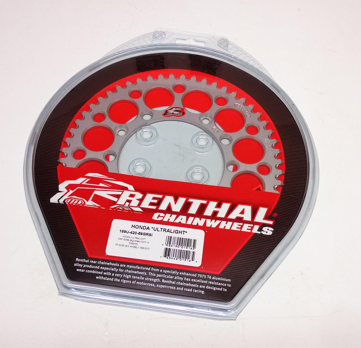 REAR SPROCKET ALLOY RENTHAL, ULTRALITE 189U-420-56GRSI SILVER thumbnail 2