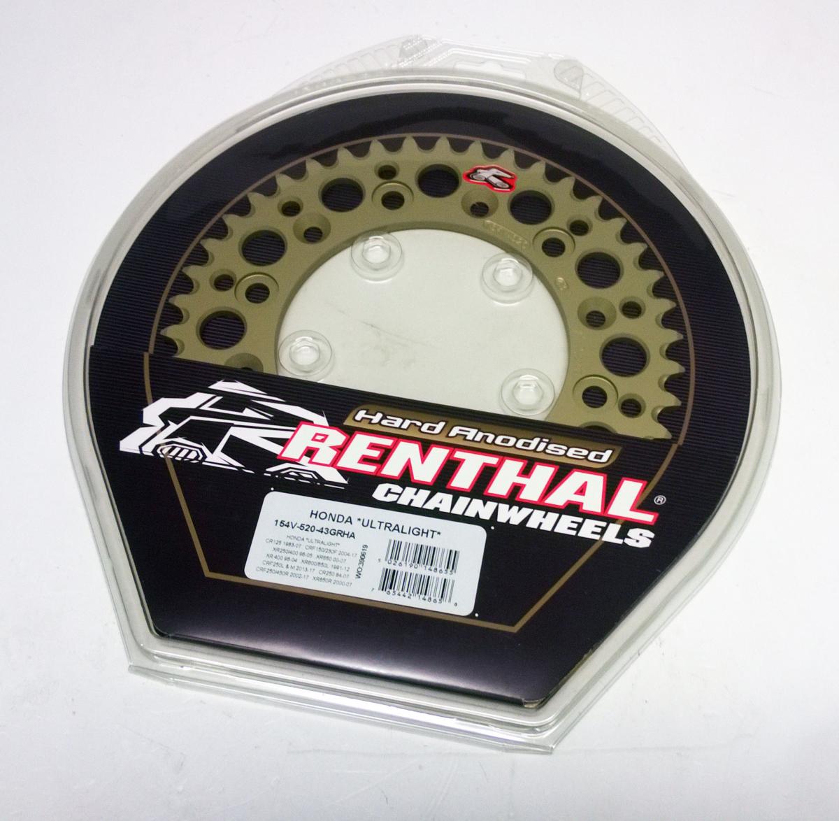 REAR SPROCKET ALLOY RENTHAL, RENTHAL GROOVED HARD ANODISED, ULTRALITE 154W-520-43GHA thumbnail 3