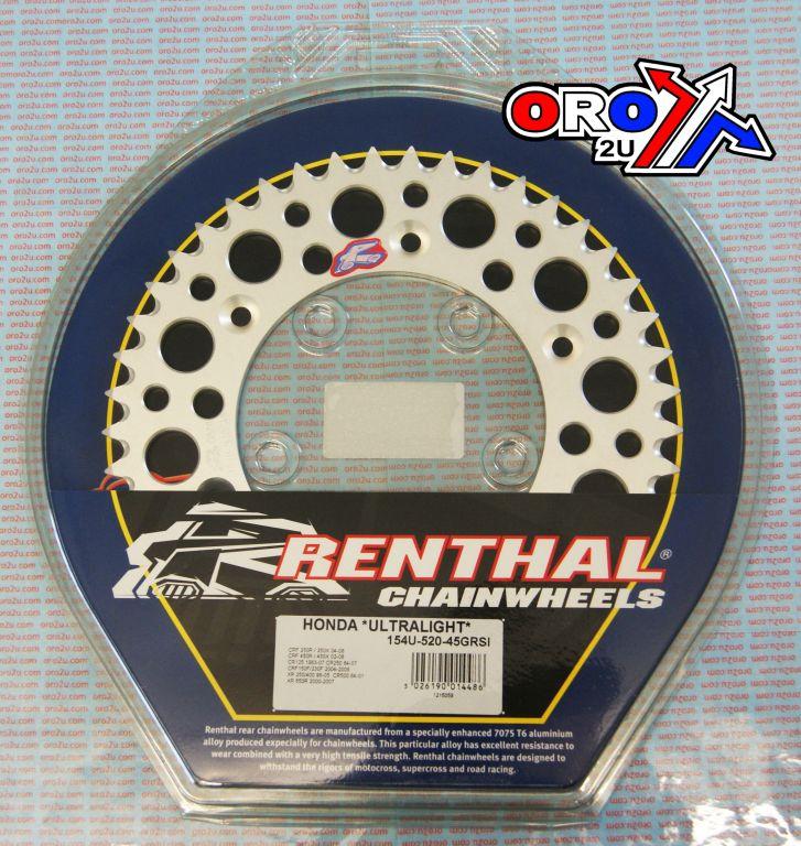REAR SPROCKET ALLOY RENTHAL, ULTRALITE 154U-520-45GRSI SILVER thumbnail 3