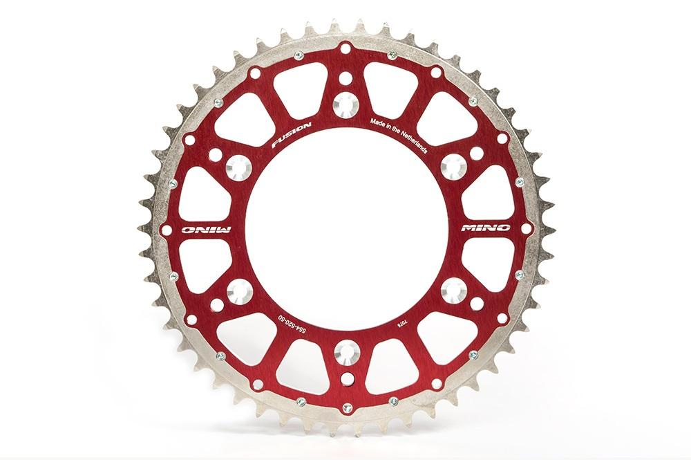 MINO REAR SPROCKET FUSION 2-RING, 23-554-49 RED STEEL/ALLOY image 1