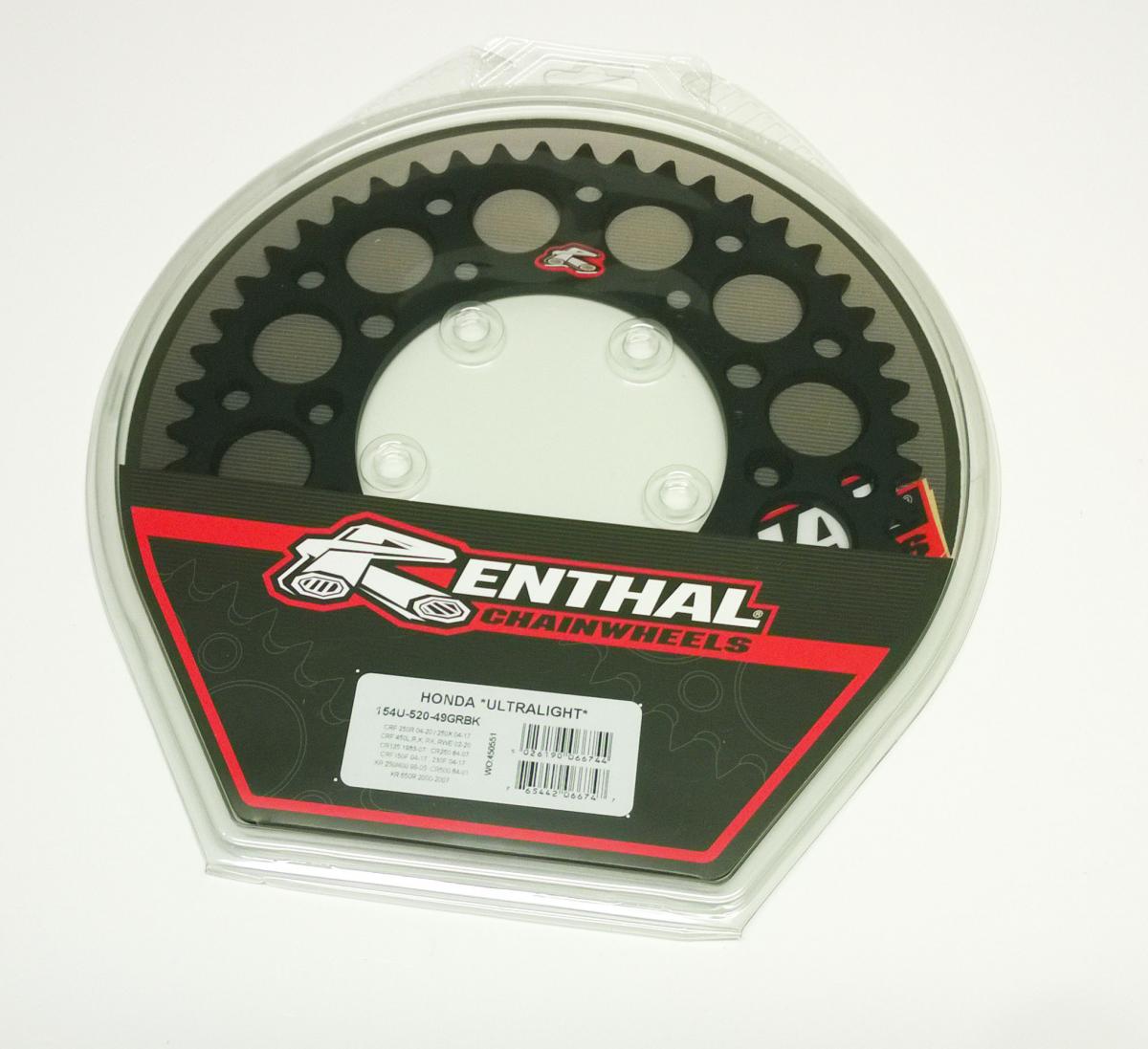 REAR SPROCKET ALLOY RENTHAL, ULTRALITE 154U-520-49GRBK BLACK thumbnail 2