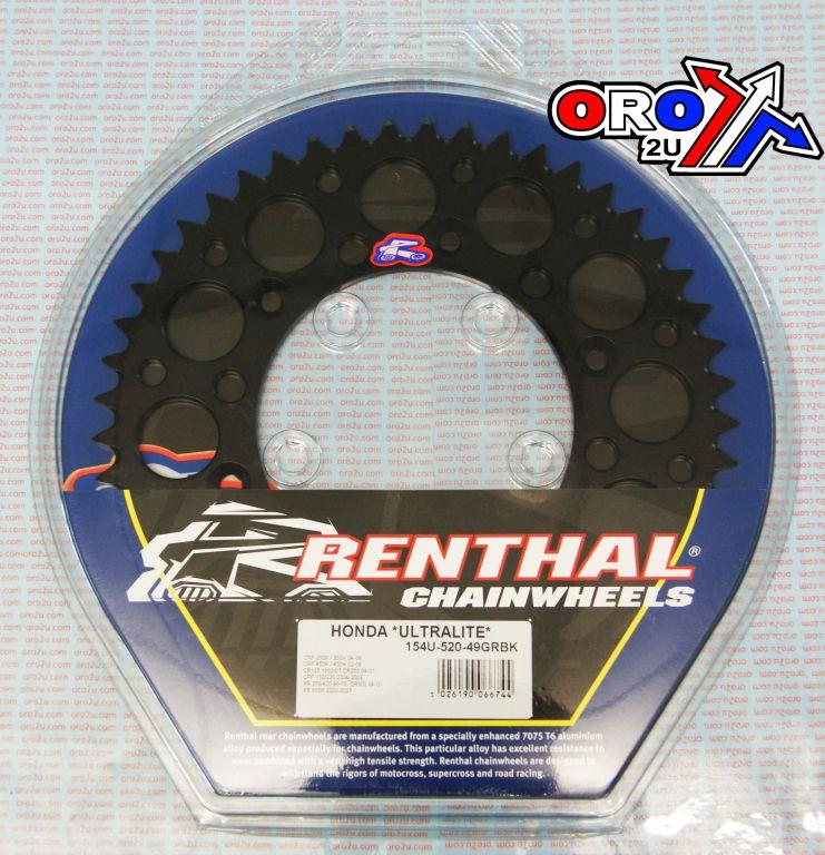 REAR SPROCKET ALLOY RENTHAL, ULTRALITE 154U-520-49GRBK BLACK thumbnail 3