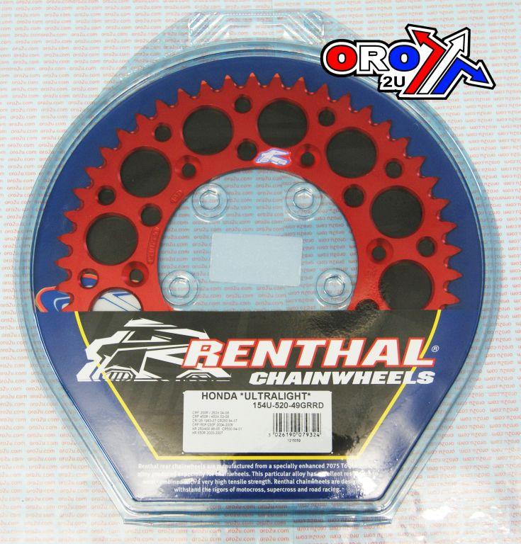 REAR SPROCKET ALLOY RENTHAL, ULTRALITE 154U-520-49GRRD RED, 154U-520-49GRRD thumbnail 3