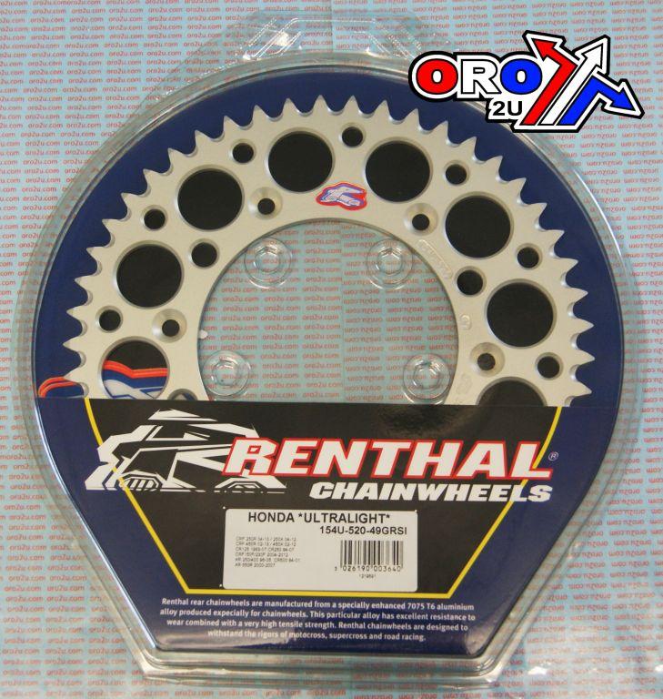 REAR SPROCKET ALLOY RENTHAL, ULTRALITE 154U-520-49GRSI SILVER, 154U-520-49GRSI thumbnail 3