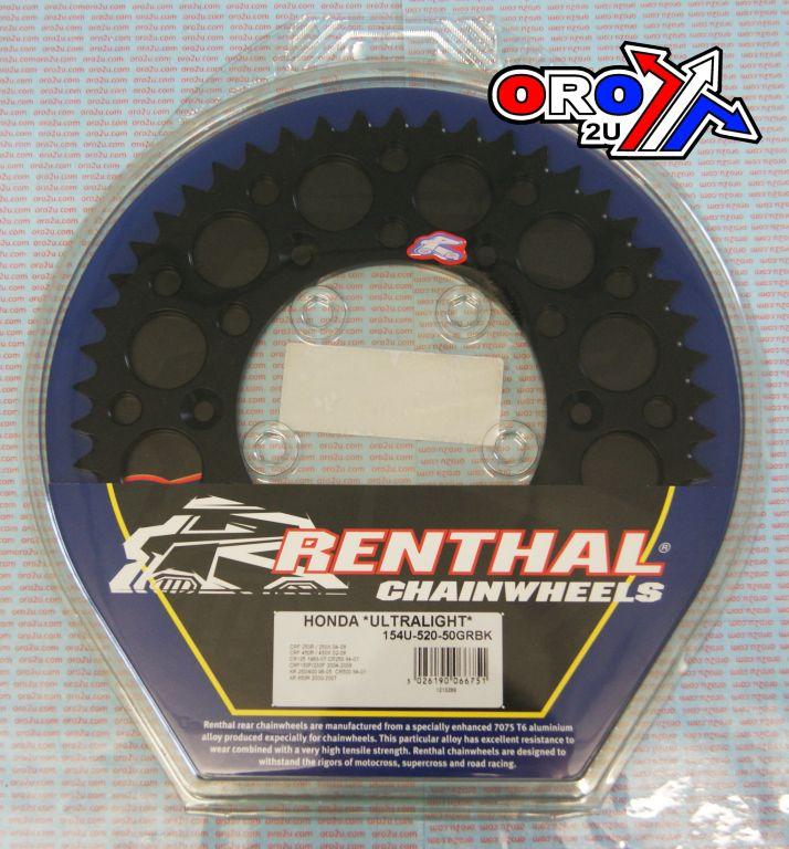 REAR SPROCKET ALLOY RENTHAL, ULTRALITE 154U-520-50GRBK BLACK, 154U-520-50GRBK thumbnail 3