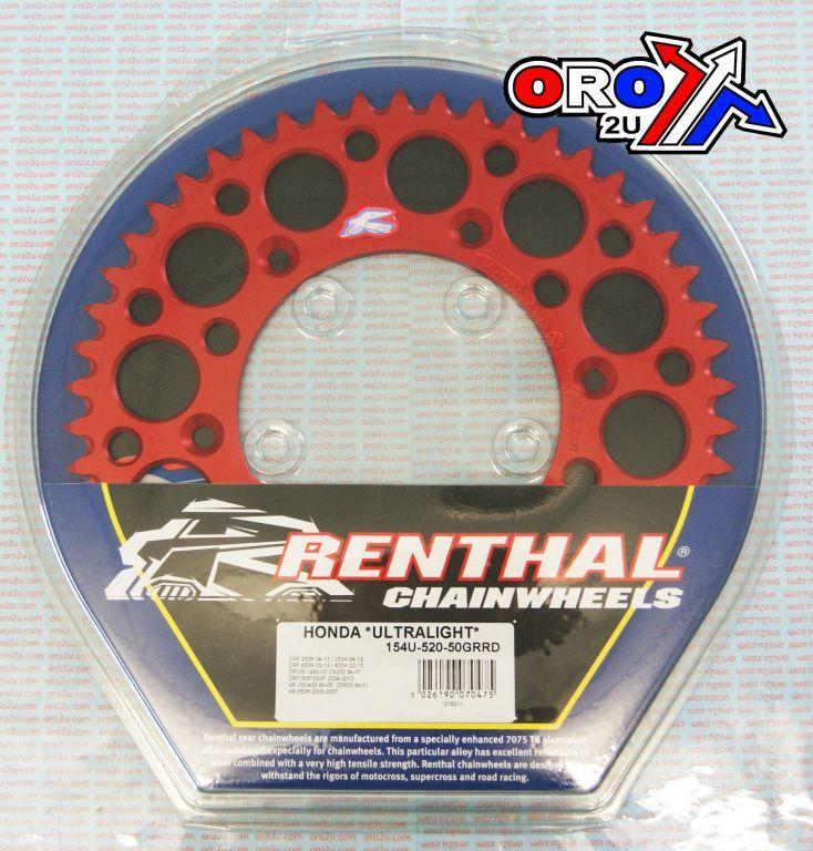 REAR SPROCKET ALLOY RENTHAL, ULTRALITE 154U-520-50GRRD RED, 154U-520-50GRRD thumbnail 3