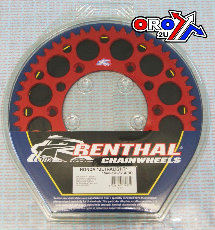 REAR SPROCKET ALLOY RENTHAL, ULTRALITE 154U-520-52GRRD RED thumbnail 3