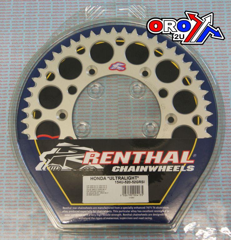REAR SPROCKET ALLOY RENTHAL, ULTRALITE 154U-520-52GRSI SILVER, 154U-520-52GRSI thumbnail 3