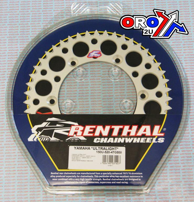 REAR SPROCKET ALLOY RENTHAL, ULTRALITE 150U-520-47GBSI SILVER thumbnail 3