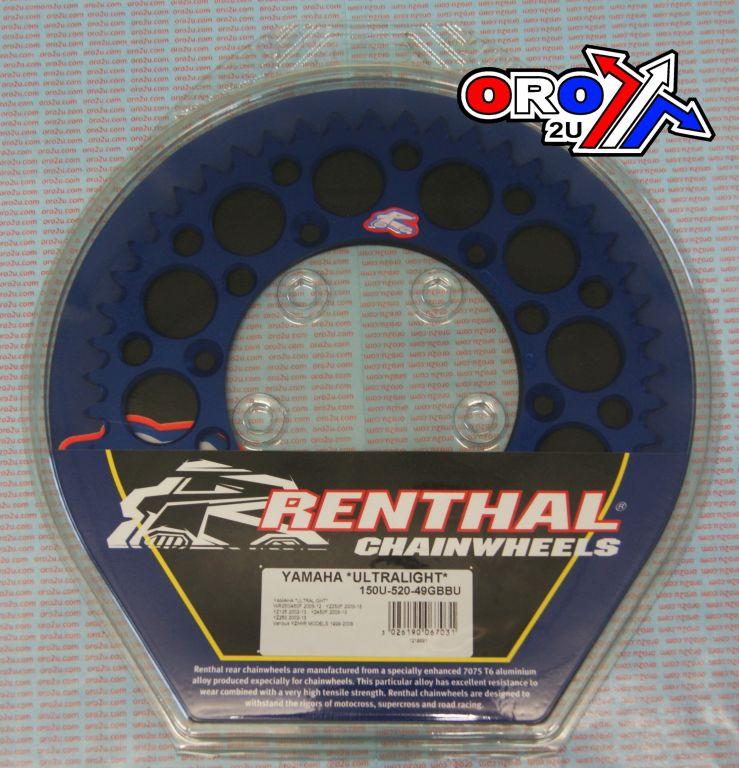 REAR SPROCKET ALLOY RENTHAL, ULTRALIGHT 150U-520-49GBBU BLUE thumbnail 3