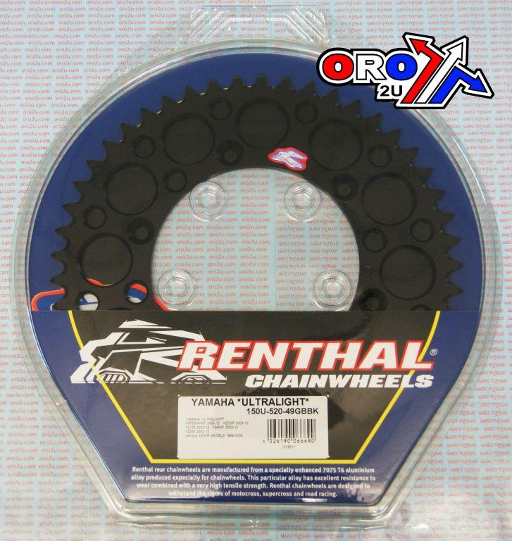 REAR SPROCKET ALLOY RENTHAL, ULTRALIGHT 150U-520-49GBBK BLACK, 150U-520-49GBBK thumbnail 3