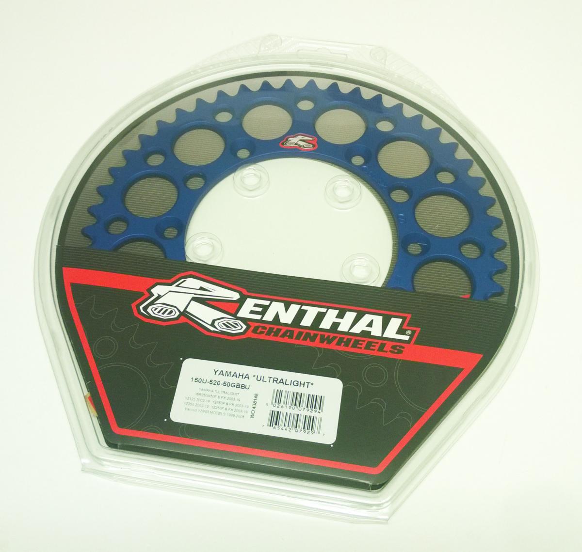 REAR SPROCKET ALLOY RENTHAL, ULTRALIGHT 150U-520-50GBBU BLUE thumbnail 2
