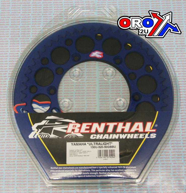 REAR SPROCKET ALLOY RENTHAL, ULTRALIGHT 150U-520-50GBBU BLUE thumbnail 3