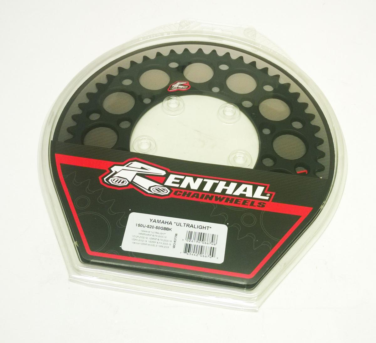 REAR SPROCKET ALLOY RENTHAL, ULTRALITE 150U-520-50GBBK BLACK thumbnail 2