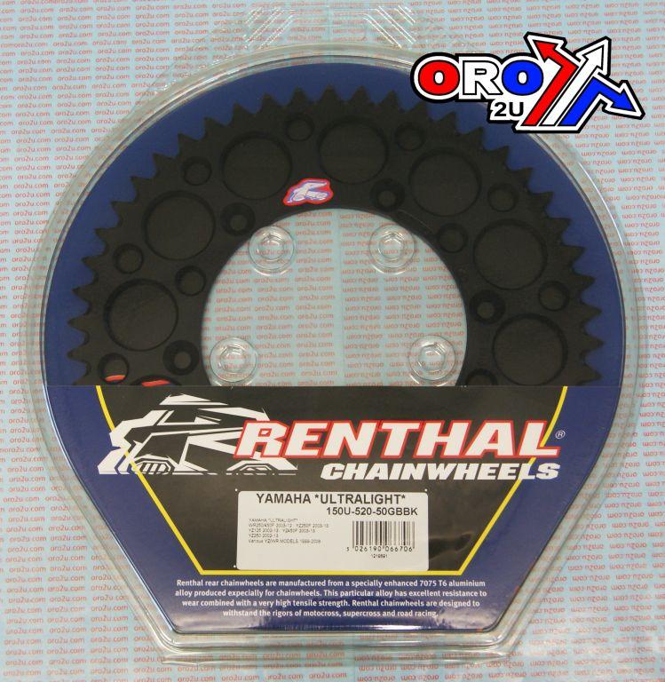 REAR SPROCKET ALLOY RENTHAL, ULTRALITE 150U-520-50GBBK BLACK thumbnail 3