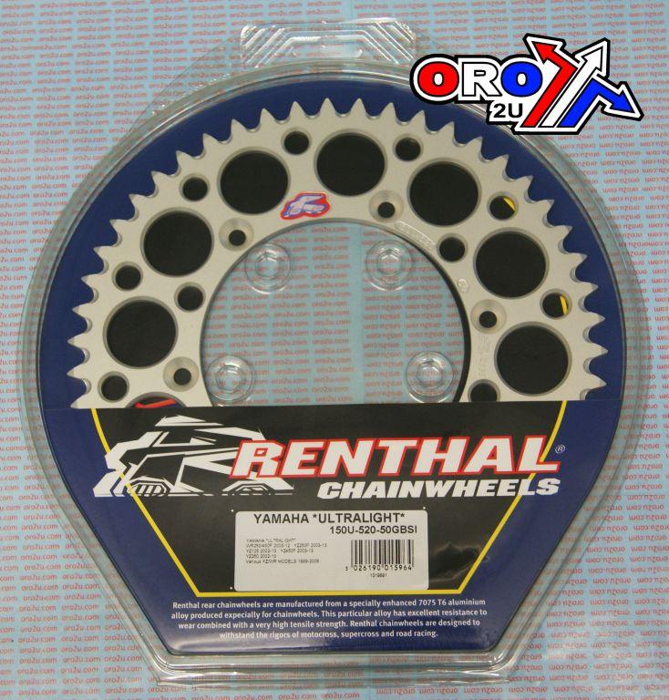 REAR SPROCKET ALLOY RENTHAL, ULTRALITE 150U-520-50GBSI SILVER, 150U-520-50GBSI thumbnail 3