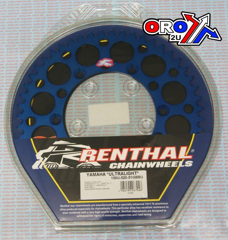 REAR SPROCKET ALLOY RENTHAL, ULTRALITE 150U-520-51GBBU BLUE thumbnail 2