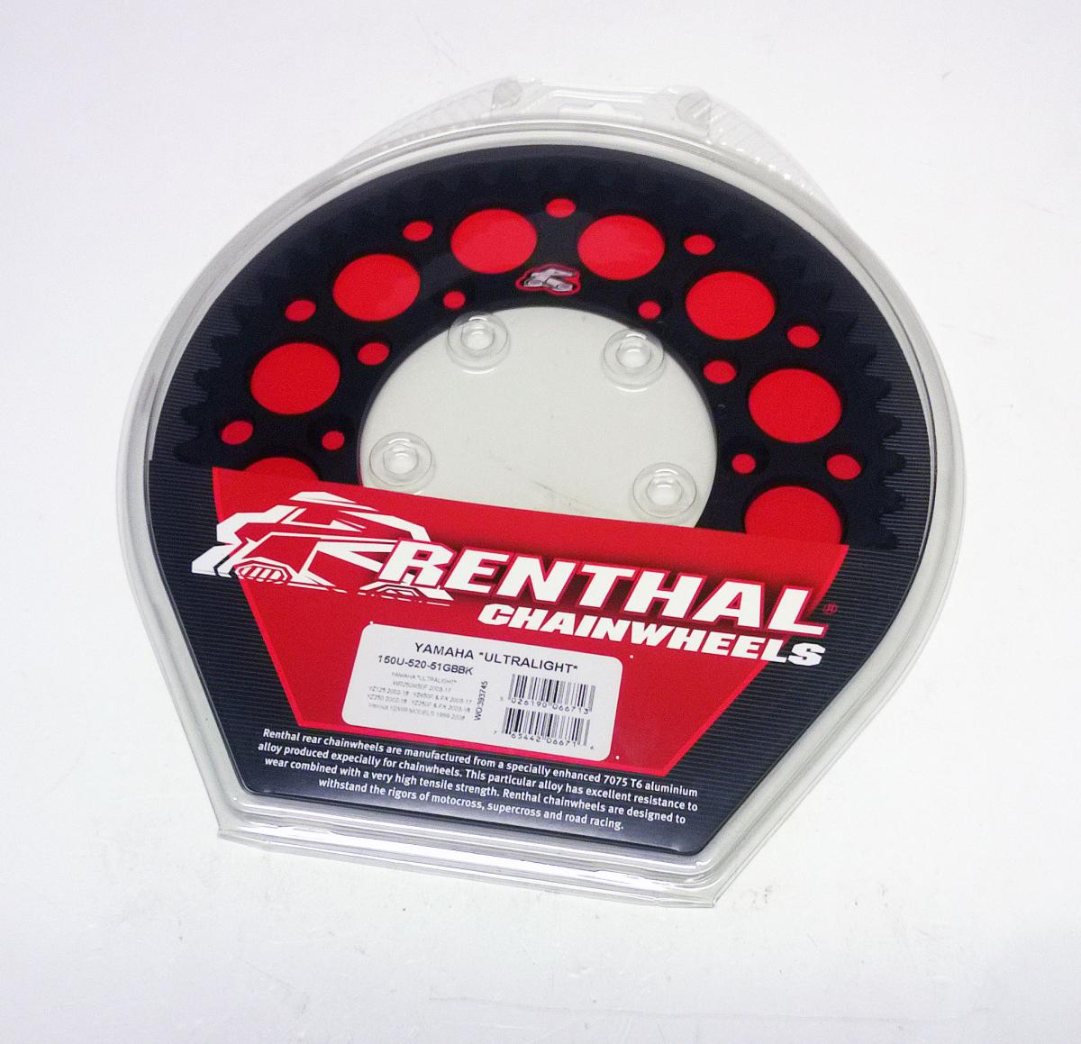 REAR SPROCKET ALLOY RENTHAL, ULTRALITE 150U-520-51GBBK BLACK, 150U-520-51GBBK thumbnail 2