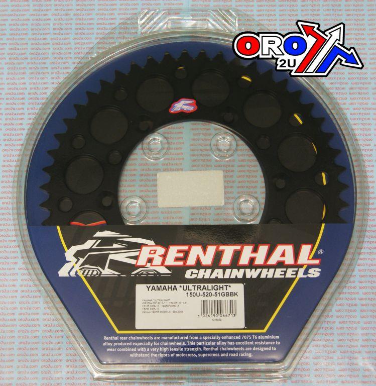 REAR SPROCKET ALLOY RENTHAL, ULTRALITE 150U-520-51GBBK BLACK, 150U-520-51GBBK thumbnail 3