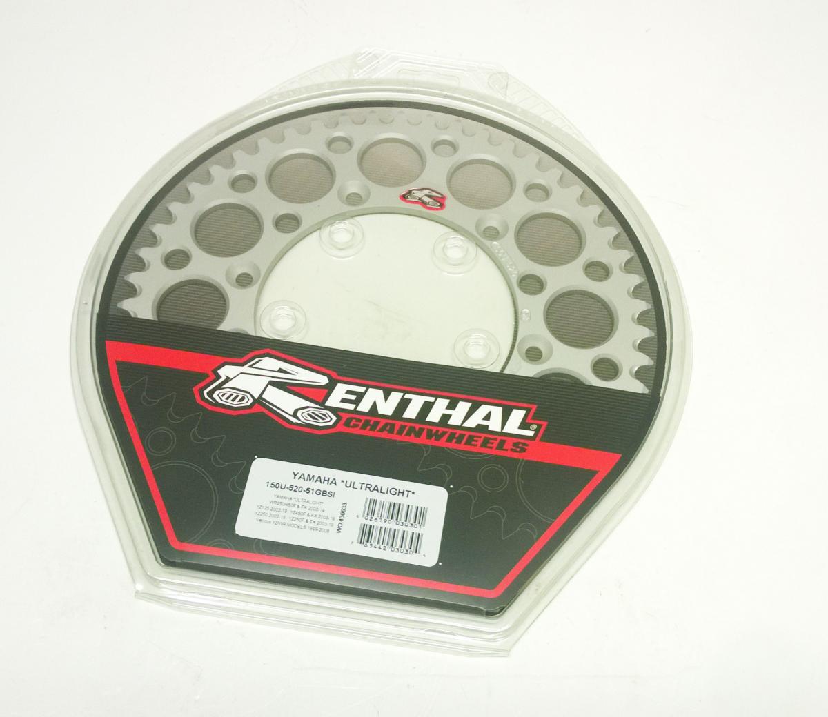 REAR SPROCKET ALLOY RENTHAL, ULTRALITE 150U-520-51GBSI SILVER, 150-520-51GBSI thumbnail 2