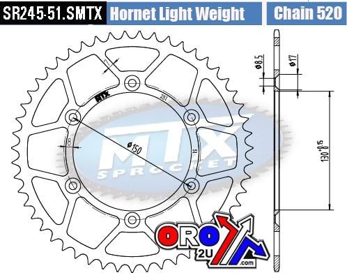 REAR SPROCKET STEEL HARD LIGHT 11H-428-51 SR245/251-51 thumbnail 3