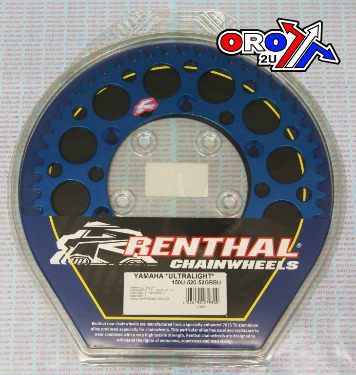 REAR SPROCKET ALLOY RENTHAL, ULTRALITE 150U-520-52GBBU BLUE thumbnail 3
