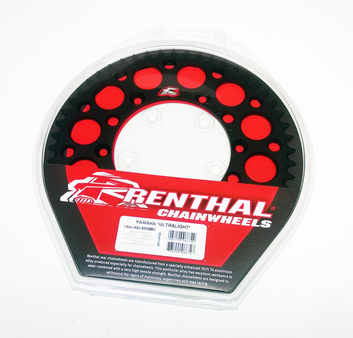 REAR SPROCKET ALLOY RENTHAL, ULTRALITE 150U-520-52GBBK BLACK thumbnail 2