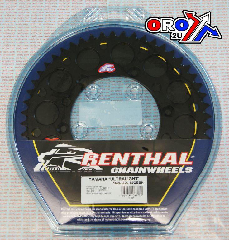 REAR SPROCKET ALLOY RENTHAL, ULTRALITE 150U-520-52GBBK BLACK thumbnail 3
